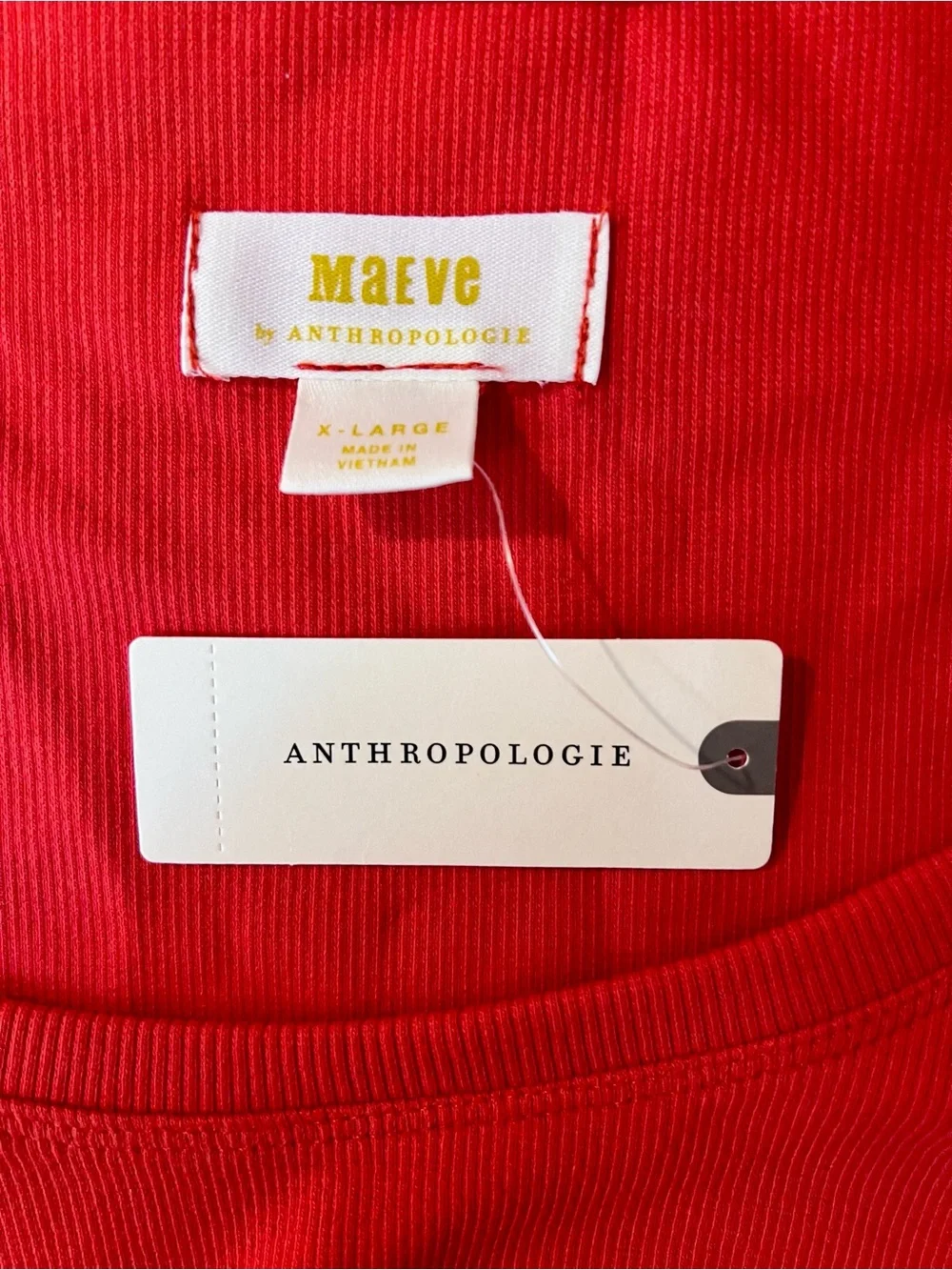 Anthropologie Maeve Red Orange Lace Crochet Balloon Puff Long Sleeve Knit Shirt